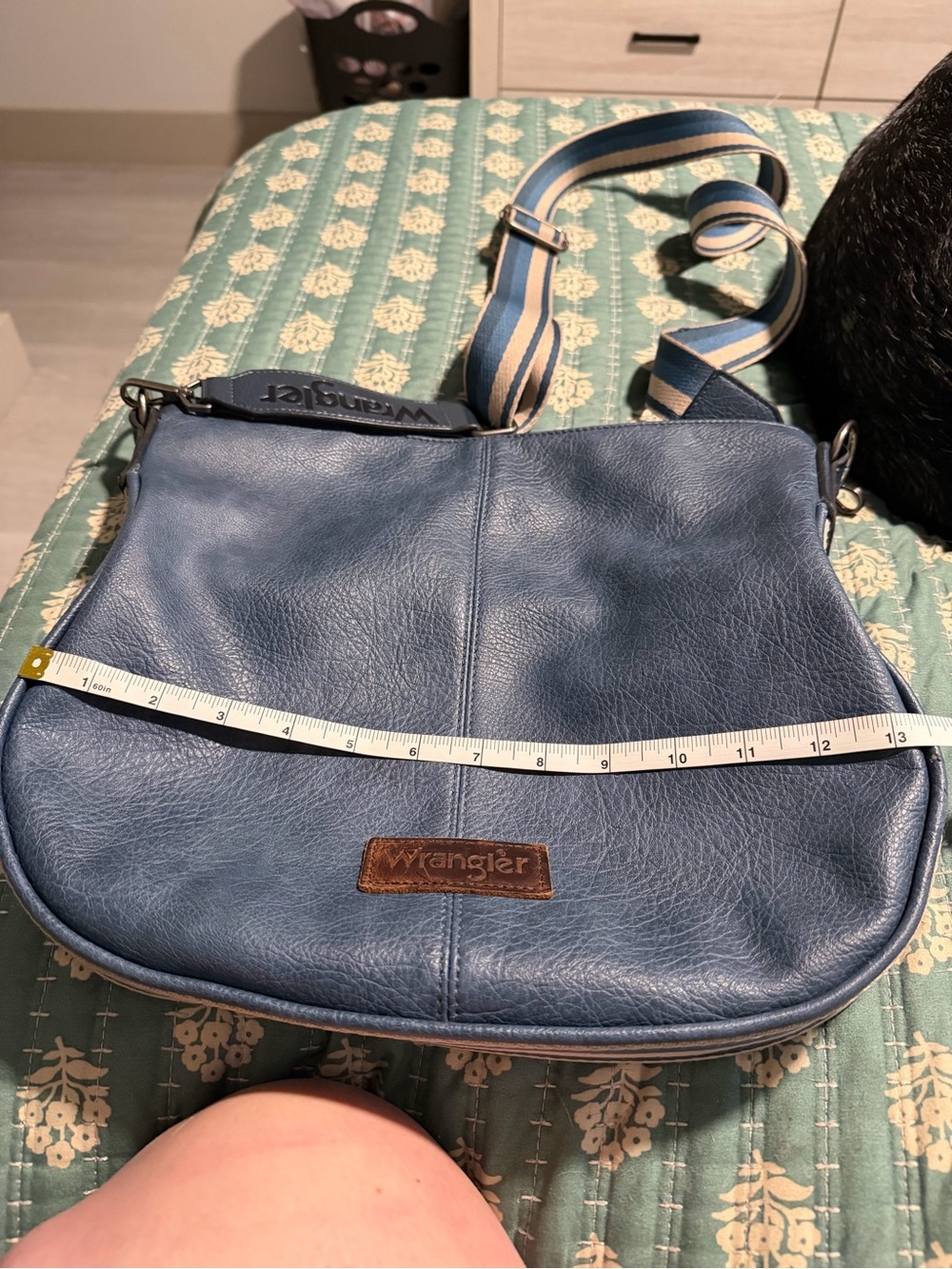 Wrangler Navy Blue Faux Leather Crossbody with Striped Adjustable Strap
